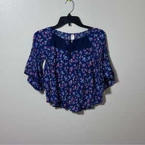 Justice Kids girls Blue Floral Design Print Blouse Size 14/16